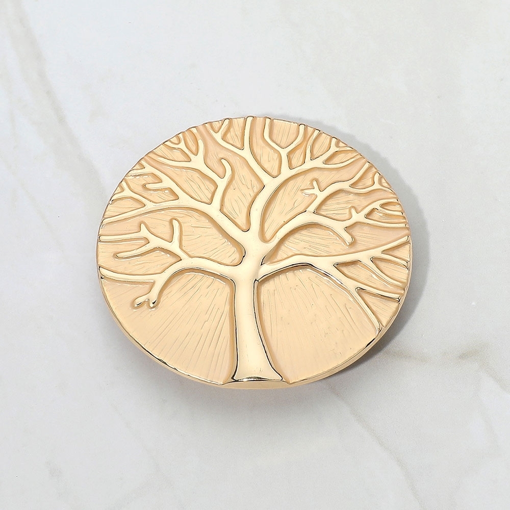 Gold Tree Of Life Magnetic Brooch Pin 2" Statement Colored Metal Pendant